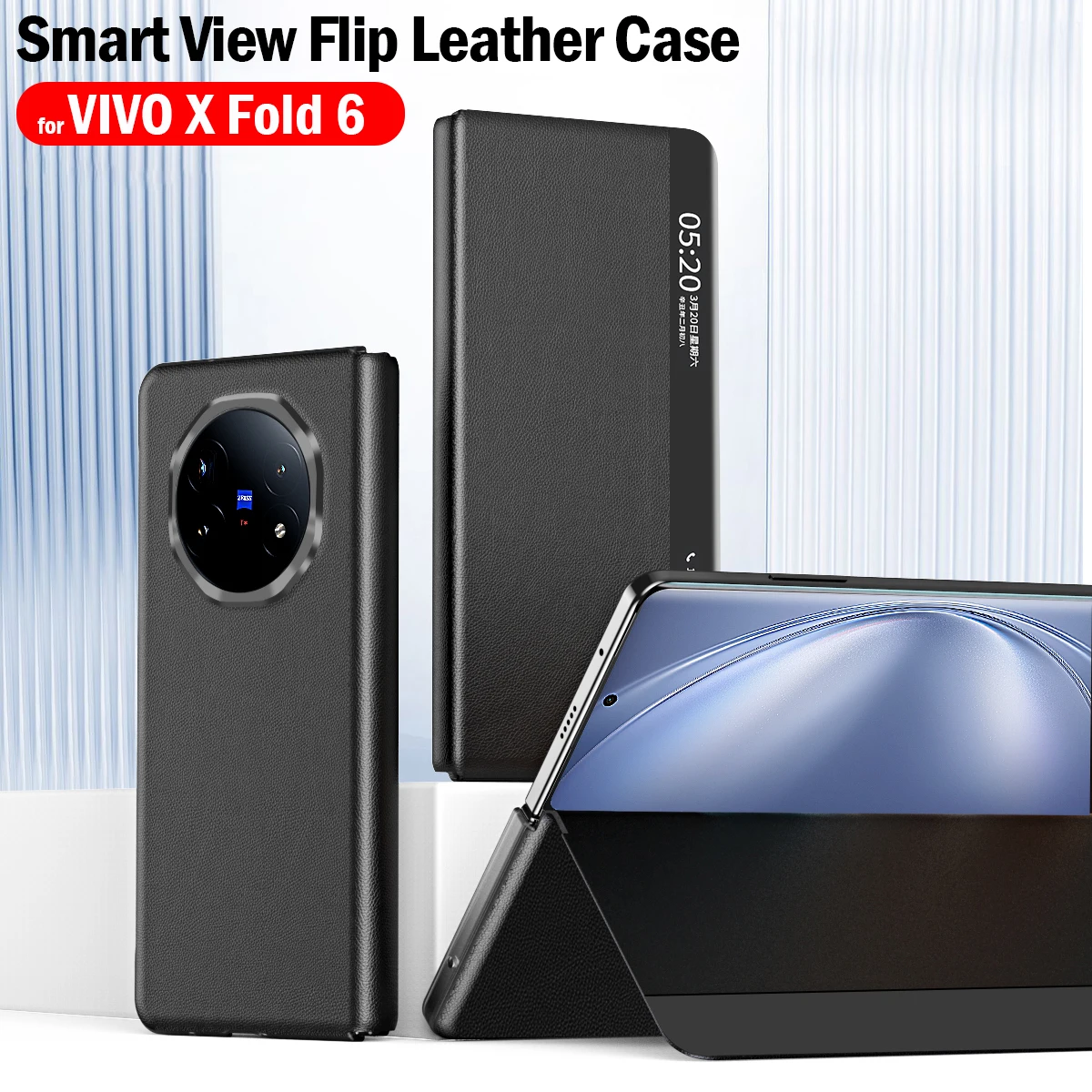 

Cover for VIVO X Fold 6 Flip Case Luxury PU Leather Smart View Window Stand Shockproof Phone Capa Funda