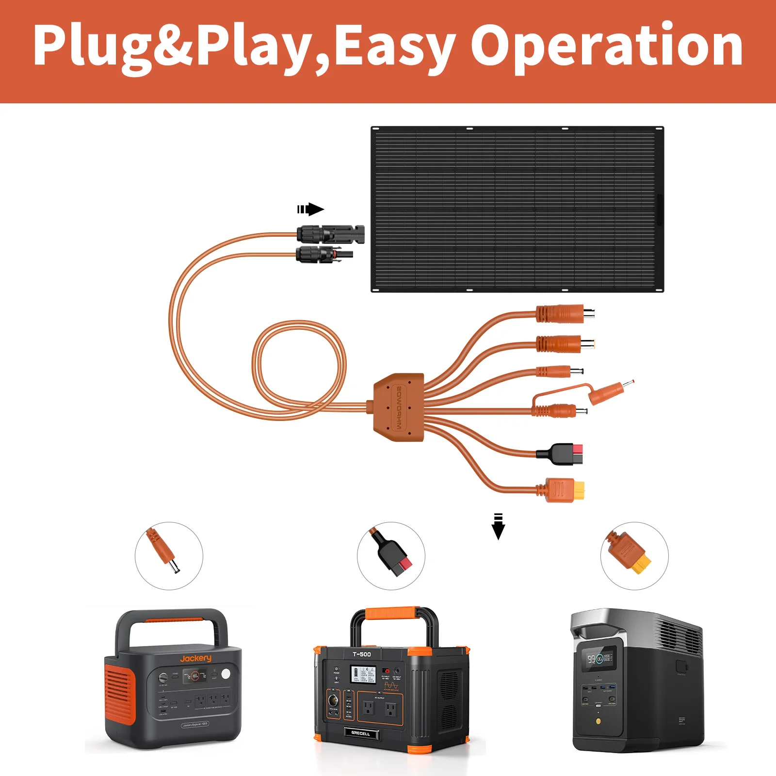 MHPOWOS 7-in-1 Solar Panel Connector Extension Line Solar Photovoltaic Panel Adaptor Cable Connector Battery Plate Assembly view 3
