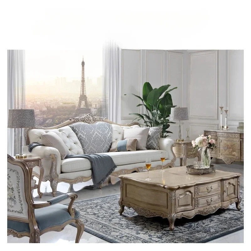 Light-colored European fabric sofa leisure chair combination living room furnitureYY