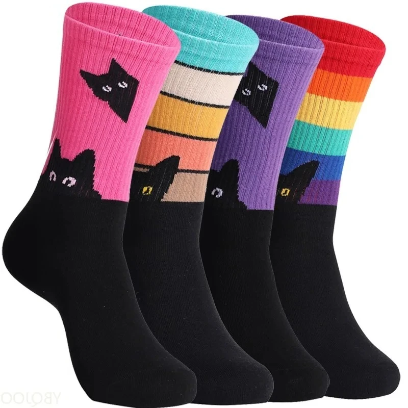 

4 пары женских носков средней длины из чистого хлопка, больших размеров, весна-осень, новый тренд, модные, универсальные, нишевые