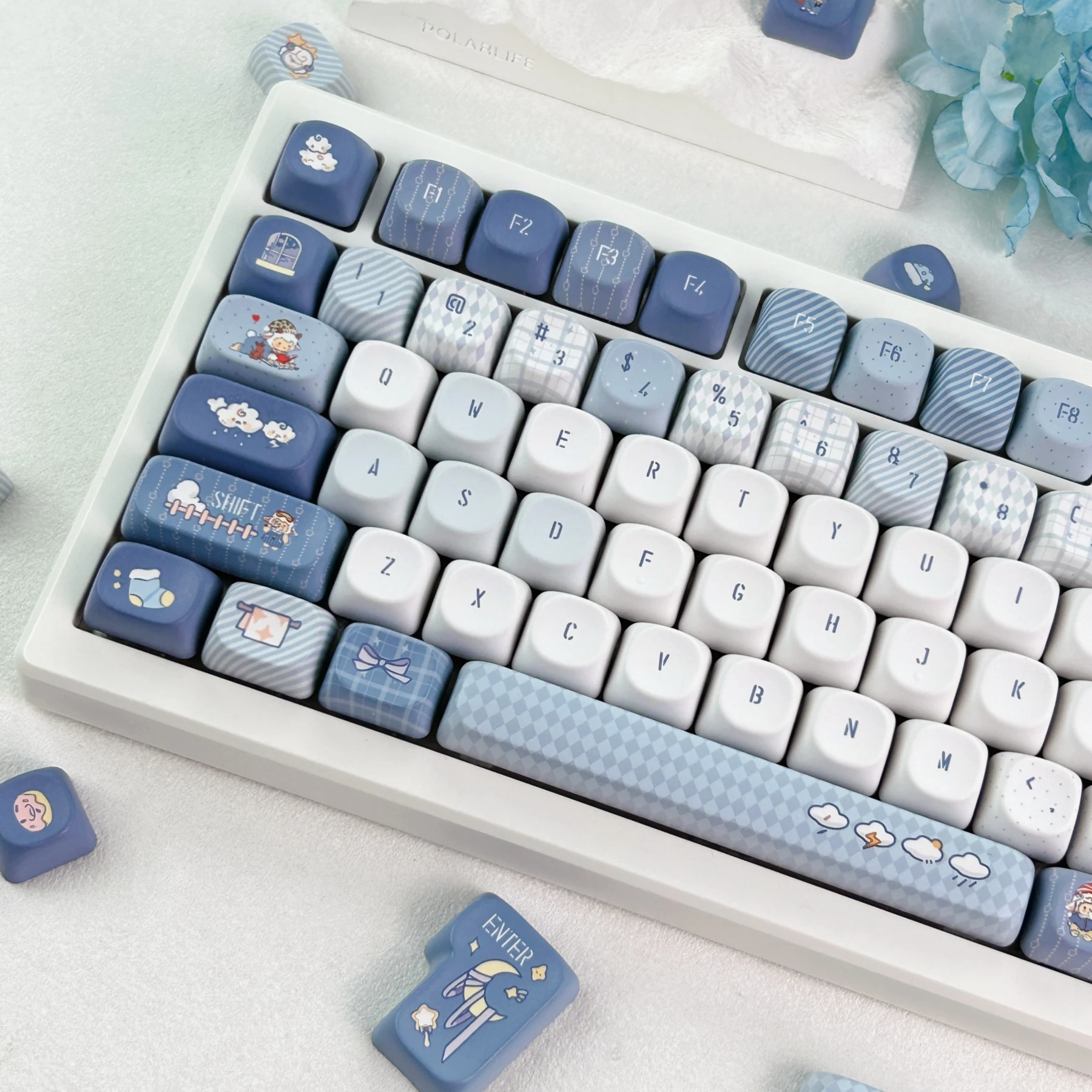 MAIMOOO Goodnight Lamb Keycap Korean Russian MOA Cherry Profile PBT Custom Blue Cute Little Sheep Keycap for Mechanical Keyboard