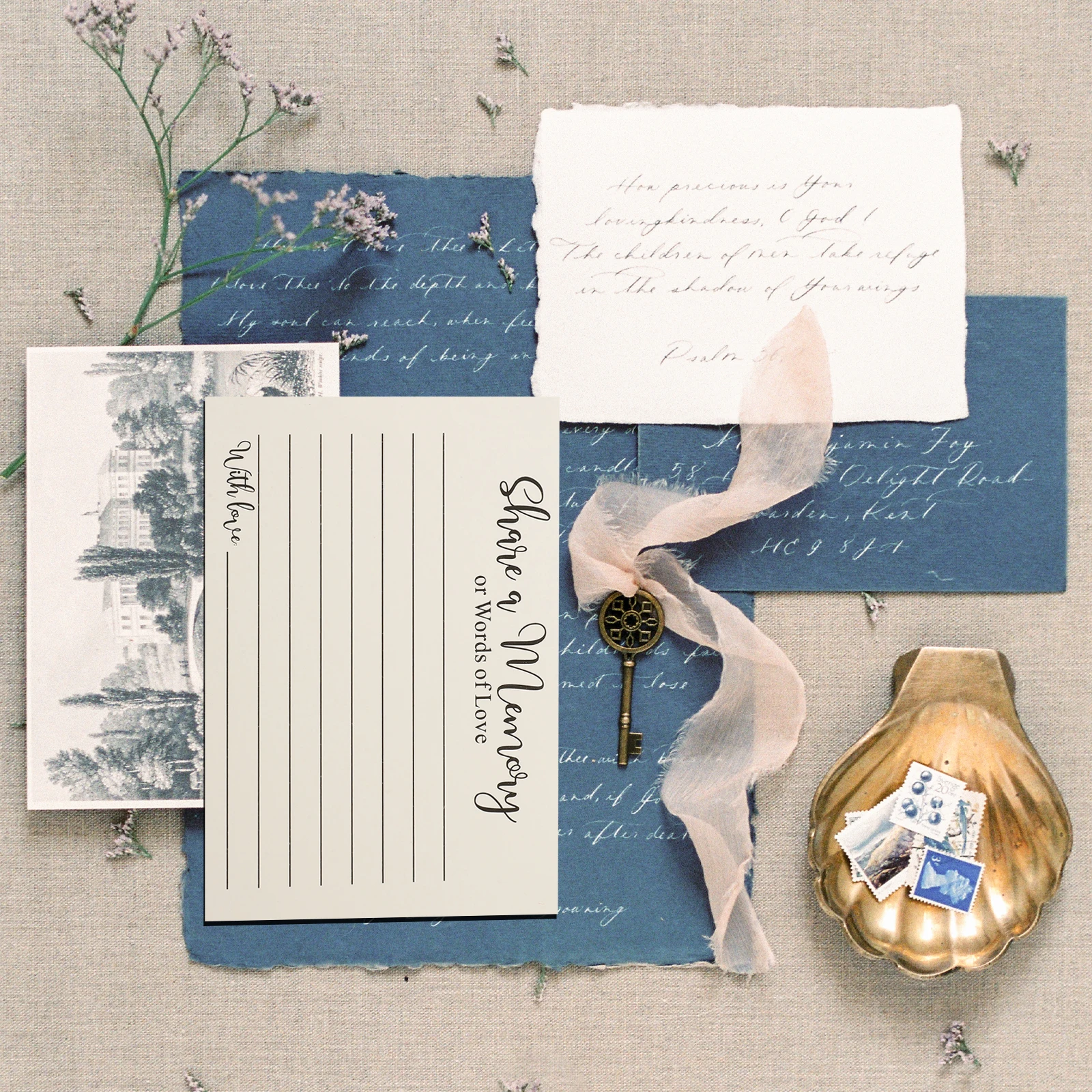 

50 Sheets Envelope Cards Funeral Writing Announcement Plain Bride Celebration Memory Cards MultiUse Sturdy Keepsake Tribute Memo