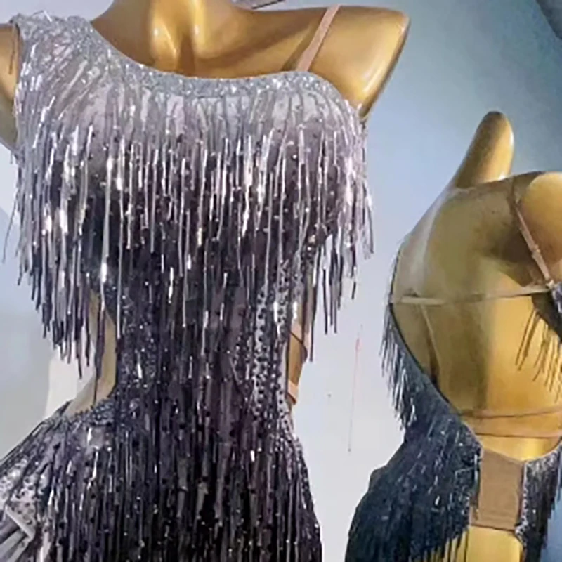Vestido de performance de dança latina, alta qualidade, fita de tinta personalizada, diamante, samba, tango, feminino, adulto, palco, roupas profissionais