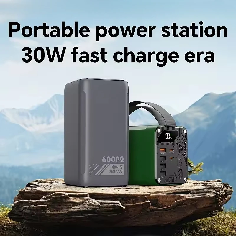 

60000mAh High Capacity Power Bank PD 30W Fast Charging with LCD Display for Outdoor Camping Spare Auxiliary Battery
