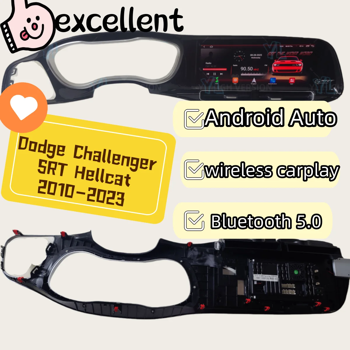 

Android Auto для Dodge Challenger Charger SRT Hellcat 2010-2024 Автомобильный радиоприемник Видео Мультимедийный плеер Стерео GPS Navi Головное устройство DSP