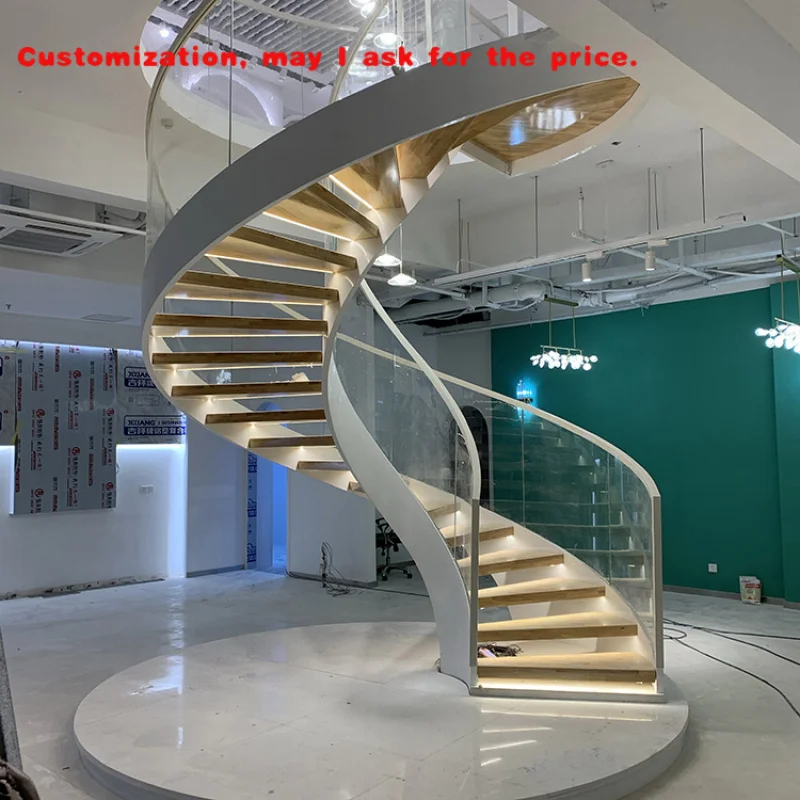 

на заказ. Современная фабрика, индивидуальная изогнутая лестница, вращающаяся художественная коммерческая гостиничная клубная стеклянная перила, мраморная лестница