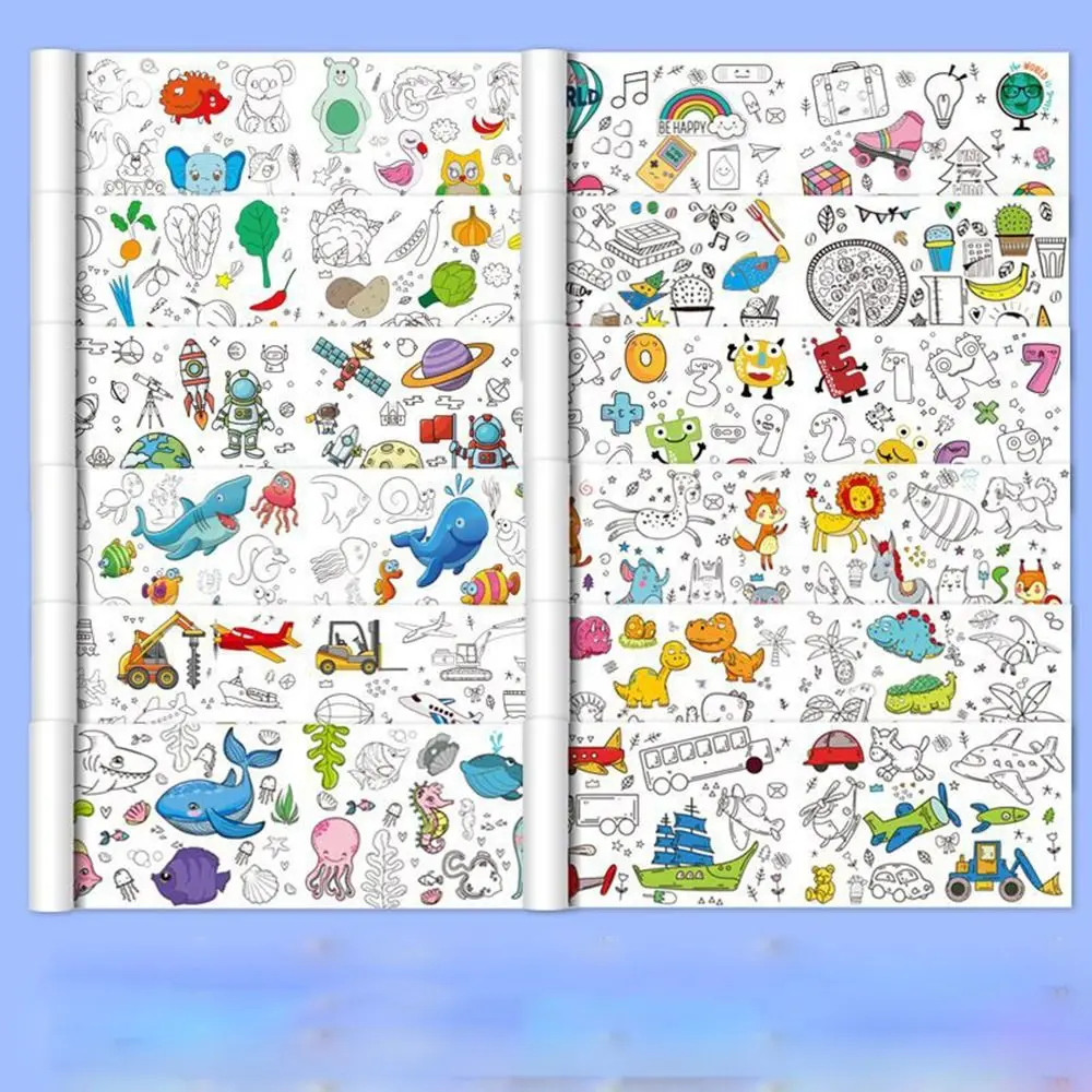 Painting Toys Graffiti Scrolls Color Filling Paper Scroll Children Drawing Roll Blank Coloring Pages Children'S Drawing Scroll