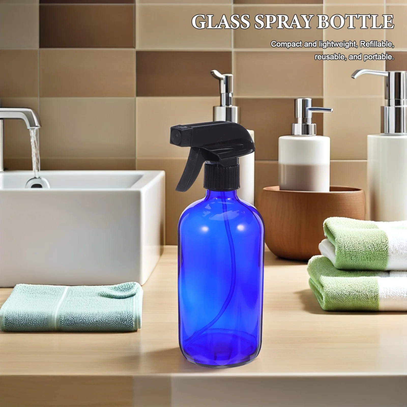مجموعة واحدة من زجاجات الرش الزجاجية القابلة لإعادة الاستخدام وقابلة لإعادة الملء، حاوية مستحضرات التجميل الزرقاء للسفر المحمولة، زجاجة التعبئة والتغليف الفرعية، بخاخ الرذاذ #6