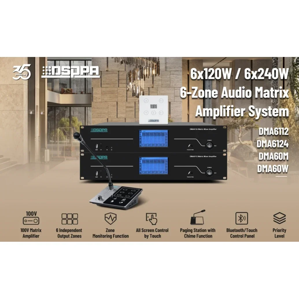 2026 Premium High Performance 6 Channels Power Amplifier 6*120w 6*240W Audio Matrix Amplifier with Remote Control