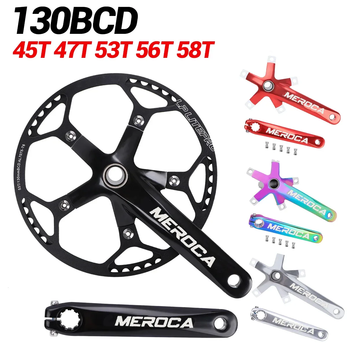 

130 Bcd Bicycle Crankset 130bcd 170mm Hollow Integrated Single Crown 45t 47t 53t 56t For Folding Mtb Mountain Road Bike Crank