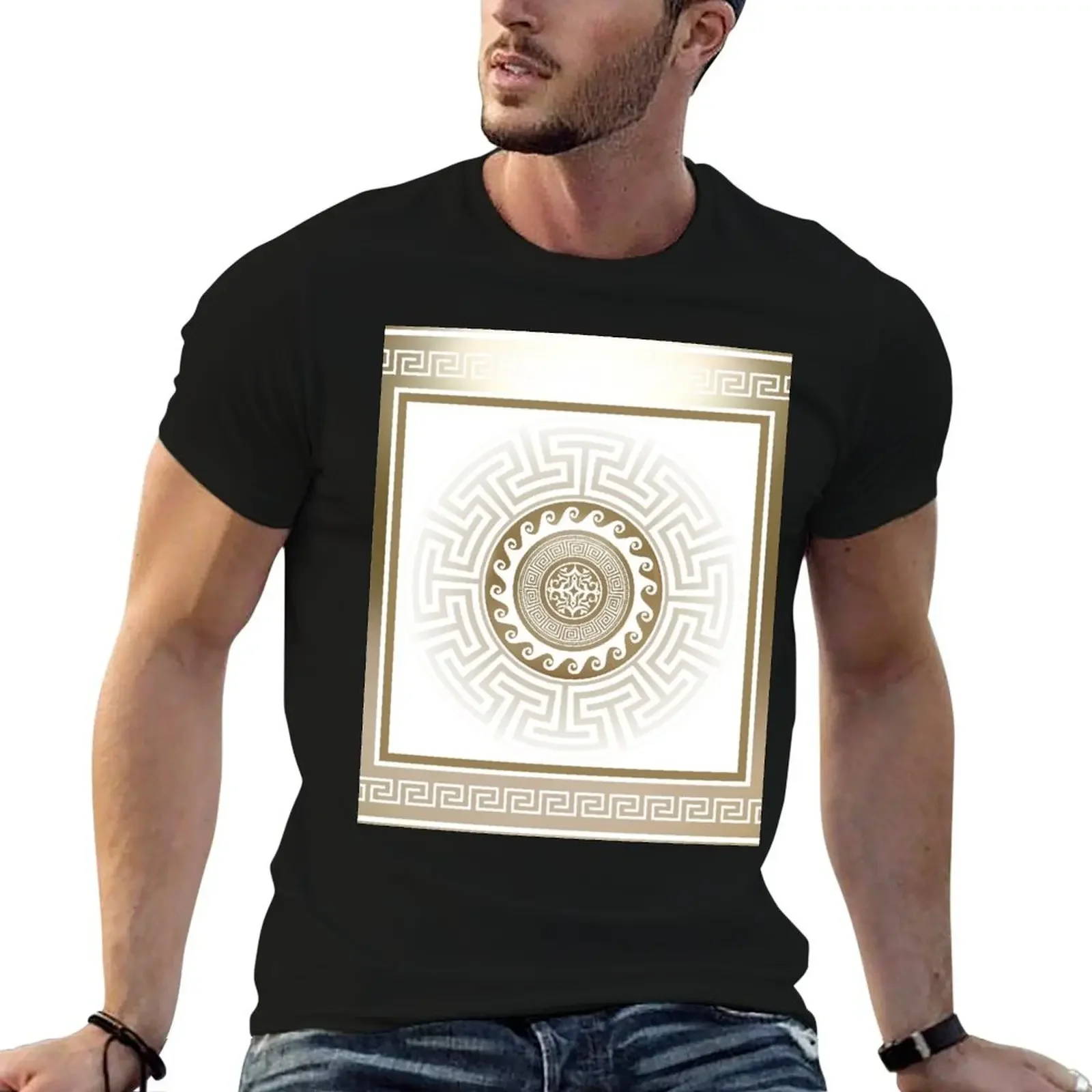 Greek Key Meander Bronze White T-Shirt man t shirt football t shirt plus size clothes oversized t shirts for men