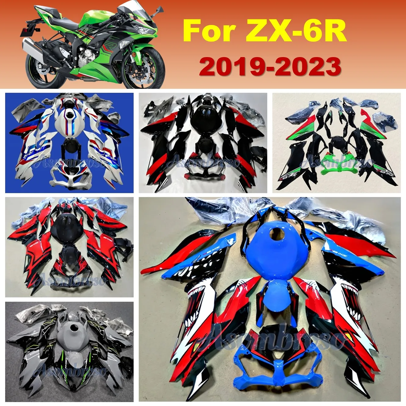 

New ABS Plastic Shell Motorcycle Fairing Kits Fit For Ninja ZX6R 2019 2020 2021 2022 2023 Bodywork Set Custom Blue Red Shark