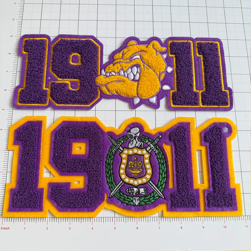 1911 Number Chenille Omega Psi Phi Fraternity Men of Greek Iron on Embroidery Patches for Hoodie