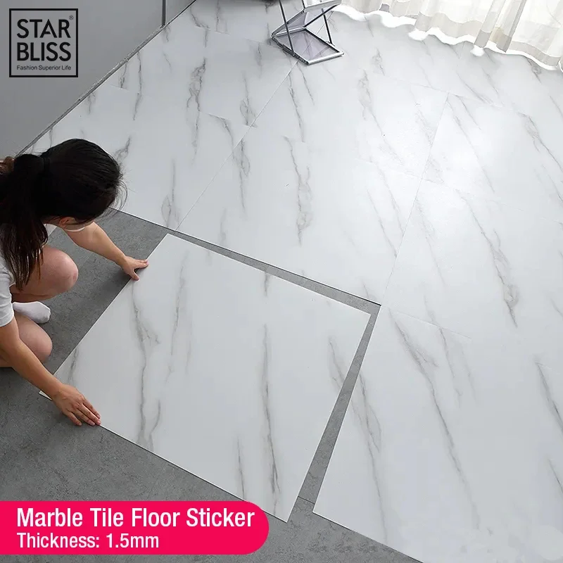 

Simulated Thick Marble Tile Floor Sticker PVC Waterproof Self-adhesive Living room Toilet Kitchen Home Floor Decor Wall sticker