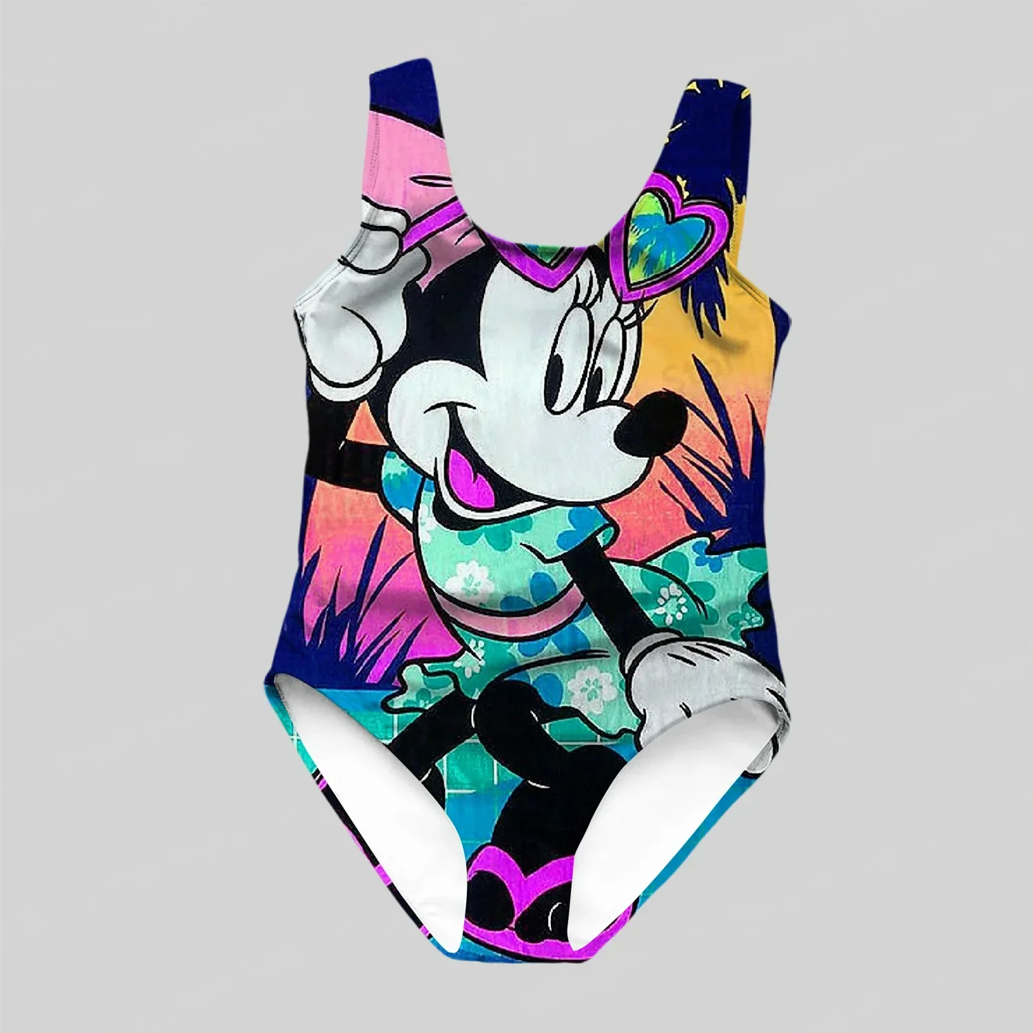 Disney Girls One Piece Swimsuit 3D Splash Ink Print One Piece Swimsuit with Cartoon Minnie Color Paint Girls and Women Summer