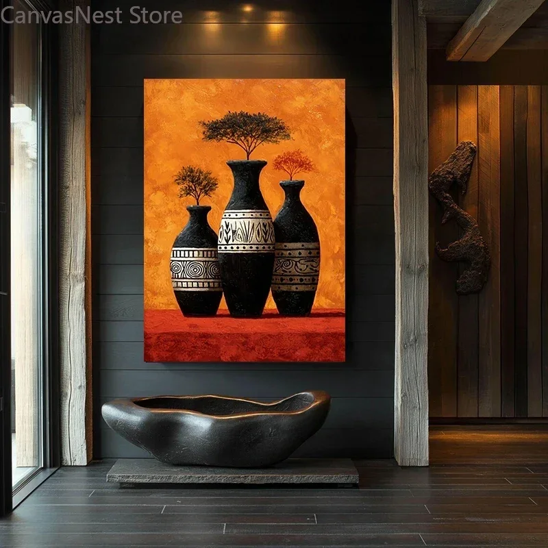 African Tribal Pottery Vessel Landscape Poster and Prints Canvas Painting Wall Art Pictures Home Decor Cuadros
