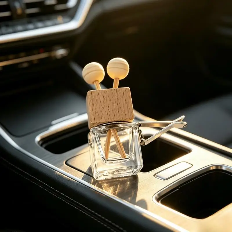 Car Vent Clip Air Freshener Glass Bottle Natural Wood Cap Long Lasting Fragrance Eco-friendly Safe Material