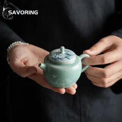 100ml Hand-painted Celadon Teapot Handmade Bamboo Ceramic Pot with Filter Chinese Porcelain Tea Brewing Kettle Kung Fu Tool Gift