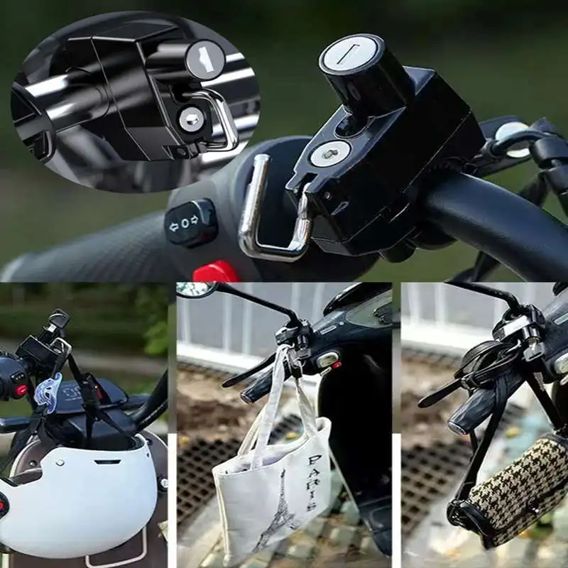 オートバイの収納チューブクランプフックロック、2キー、固定リング付きバッグヘルメット、自転車、オートバイのスクーターに適合ハンドルバー、22-28mm