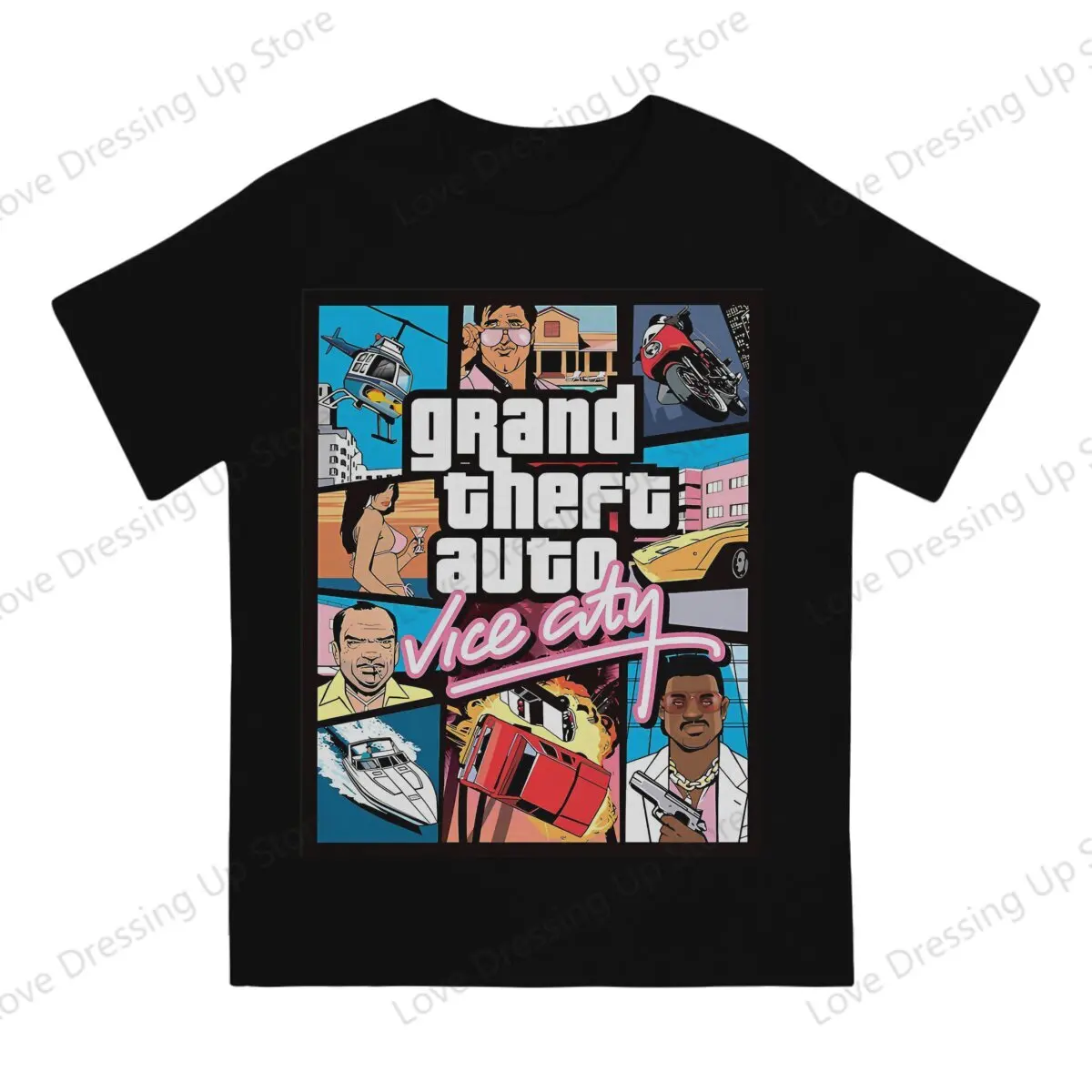 Grand Theft Auto Vice City Cover 100%Pure Cotton men\'s Tshirt Short Sleeve Tshirts Grand Theft Auto Gta Funny Tops