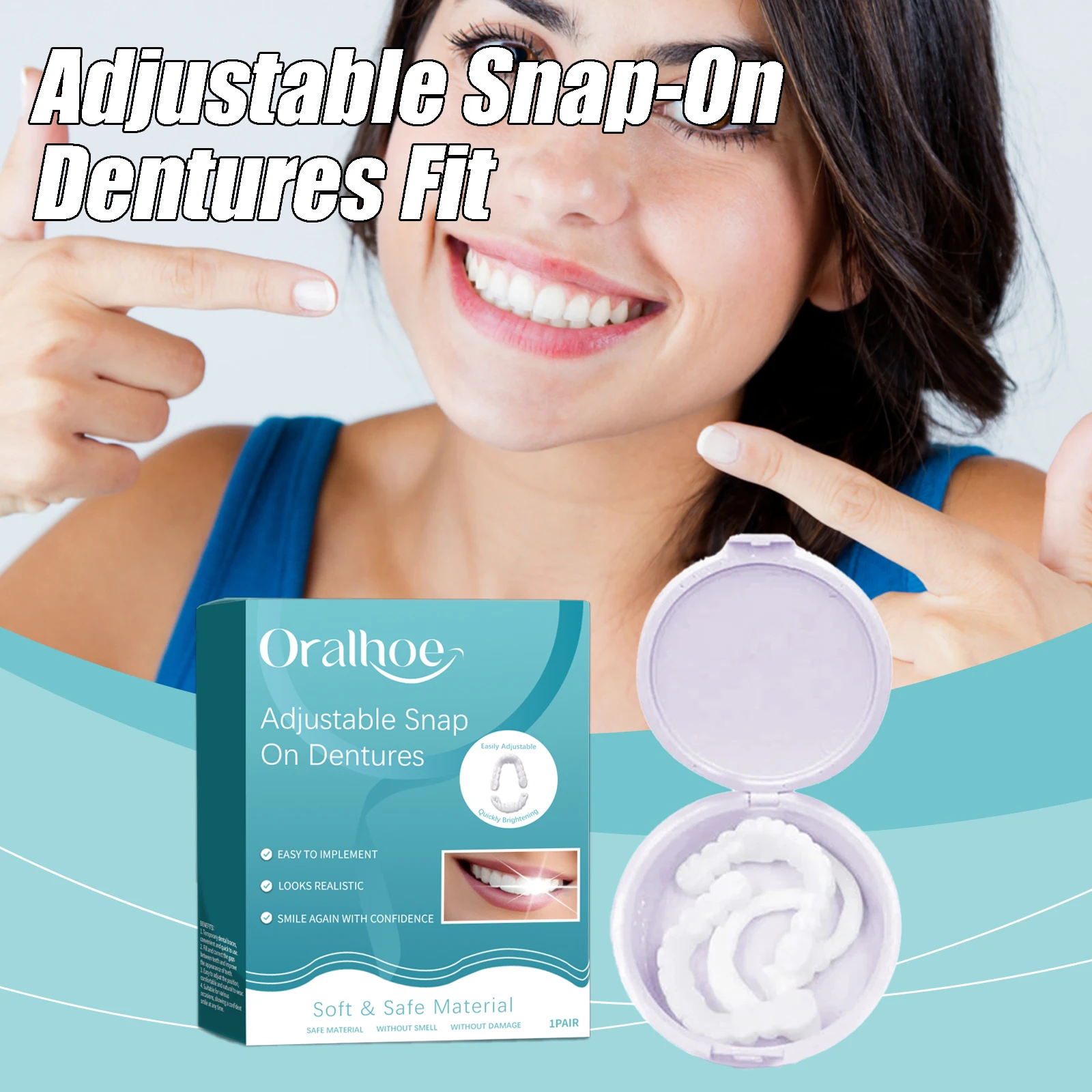 Adjustable Snap-On Dentures Fit Temporary Orthodontic Teeth Dentures Fake Tooth Oral Hygiene Care Add Charm Orthodontic Kit