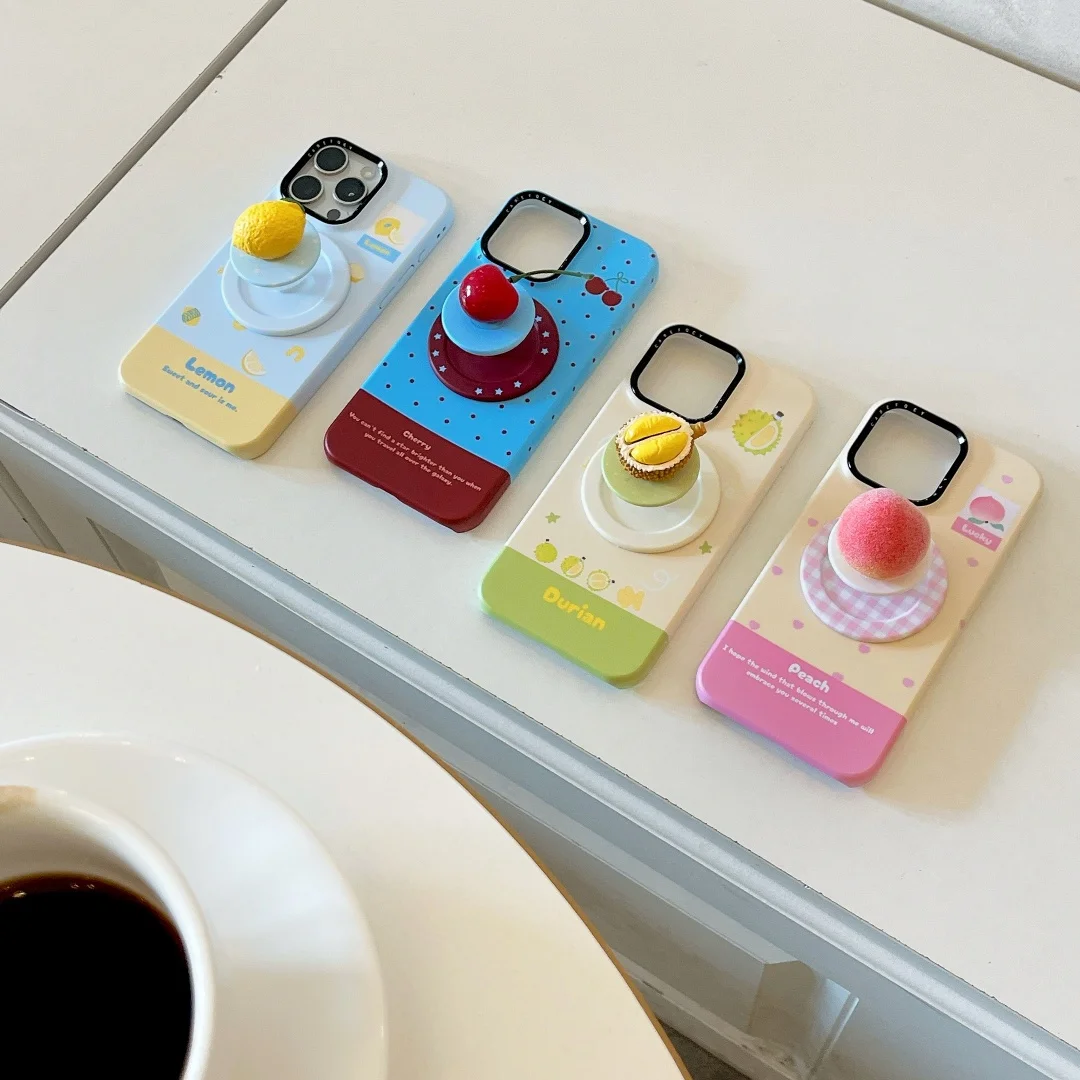 

Korean Cute Cherry Pink Peach Lemon Durian Magsafe Wireless Charge Case For iPhone 13 14 15 16 Pro Max Fruit Magnetic Holder﻿