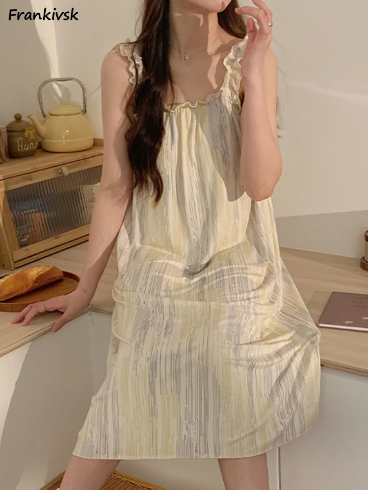 

Женские прямые ночные рубашки Morandi, летняя удобная домашняя одежда, милые Элегантные Изысканные дамские стильные ретро-рубашки до середины икры для отдыха