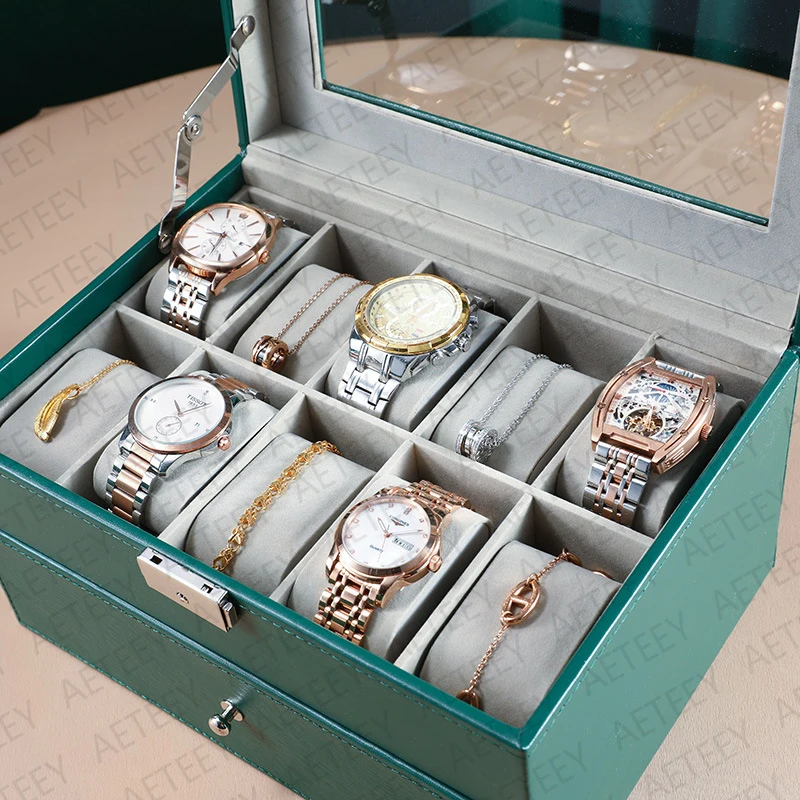 New Double Layer 20 Slots Watch Case Skylight Display Watches Jewelry Storage Bracelet Large Capacity Organizer Collection BoxCu