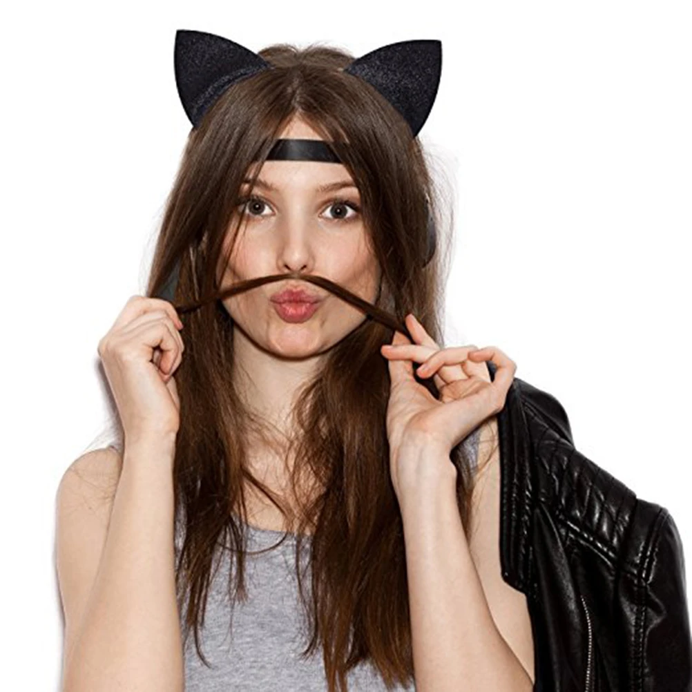 

2Pcs Cute Cat Ear Hair Hoop Headband for Women Girls Birthday Halloween Christmas Parties Daily Wear Black Silver Supple Wearing