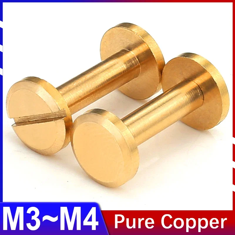 M3/M4 Copper Flat Head Slotted Screw Rivet Pair Lock Screw Belt Bag Buckle Head Connection Leather Accessories Punching DIY