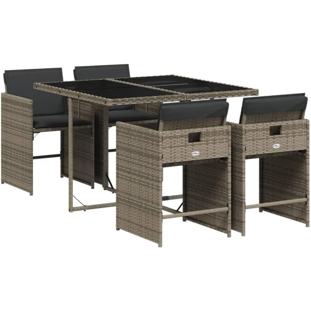 5 Piece Patio Dining Set Foldable Chairs Removable Cushions Easy Assembly
