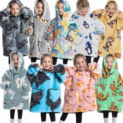 Kids Babys Warm Thick Oversized Wearable Blanket Hoodie for Winter Giant Hooded Sweatshirt Boy Girl Outfits Cartoon Animal Coat