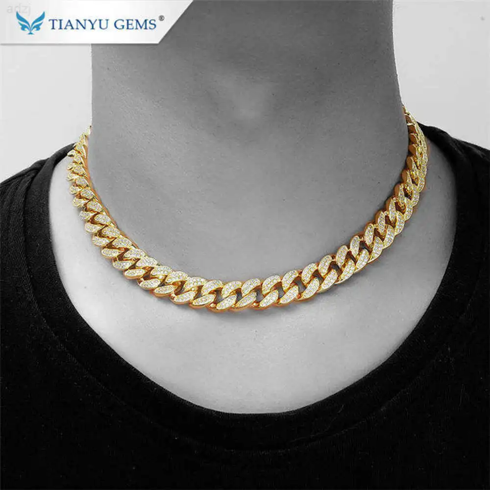 Tianyu Gems Ice Out Jewelry Chain Hip Hop Moissanite Diamonds Customized Cuban Link 14k 18k Pure Gold Chains Necklace