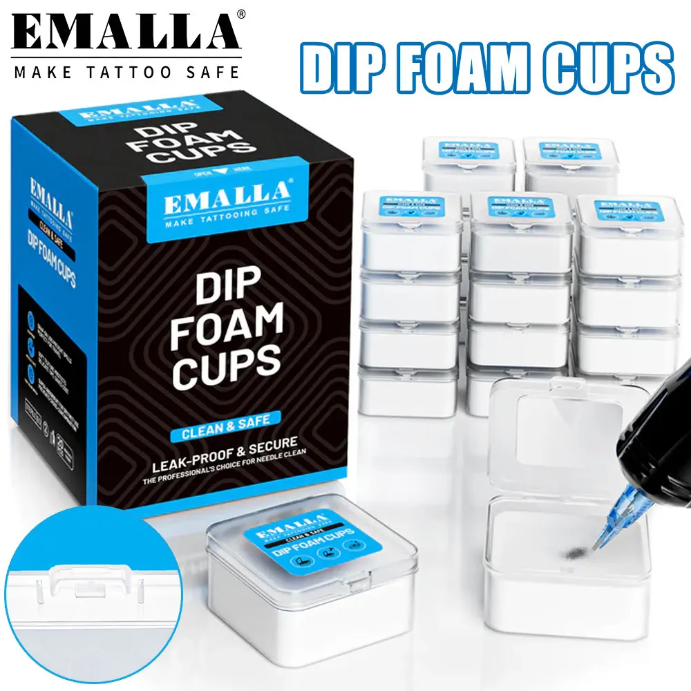 

20 шт., чашки из пенопласта EMALLA для татуировки, одноразовые колпачки из пенопласта для татуировки, иглы и наконечники, аксессуары для татуировок