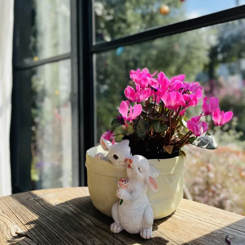 Cartoons Rabbit Flower Pot Resin Animals Flowerpot Cute Vase Cactus Succulent Plants Potted Flower Arrangement Garden Decoration