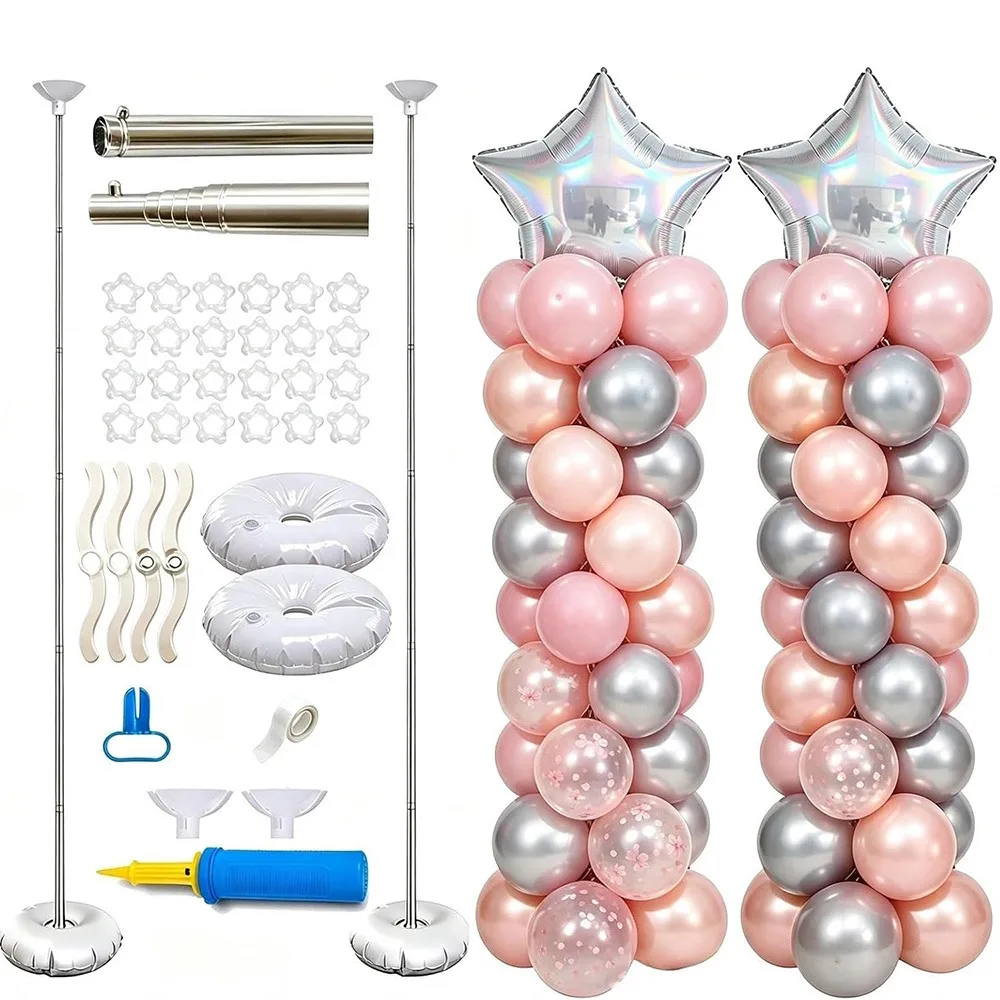 Set di 2 Supporti Regolabili per Colonna di Palloncini, Supporto per Torre di Palloncini Riutilizzabile da 2M, con Base, Adatto per Decorazioni di Compleanni, Lauree, Feste, Matrimoni, Festival