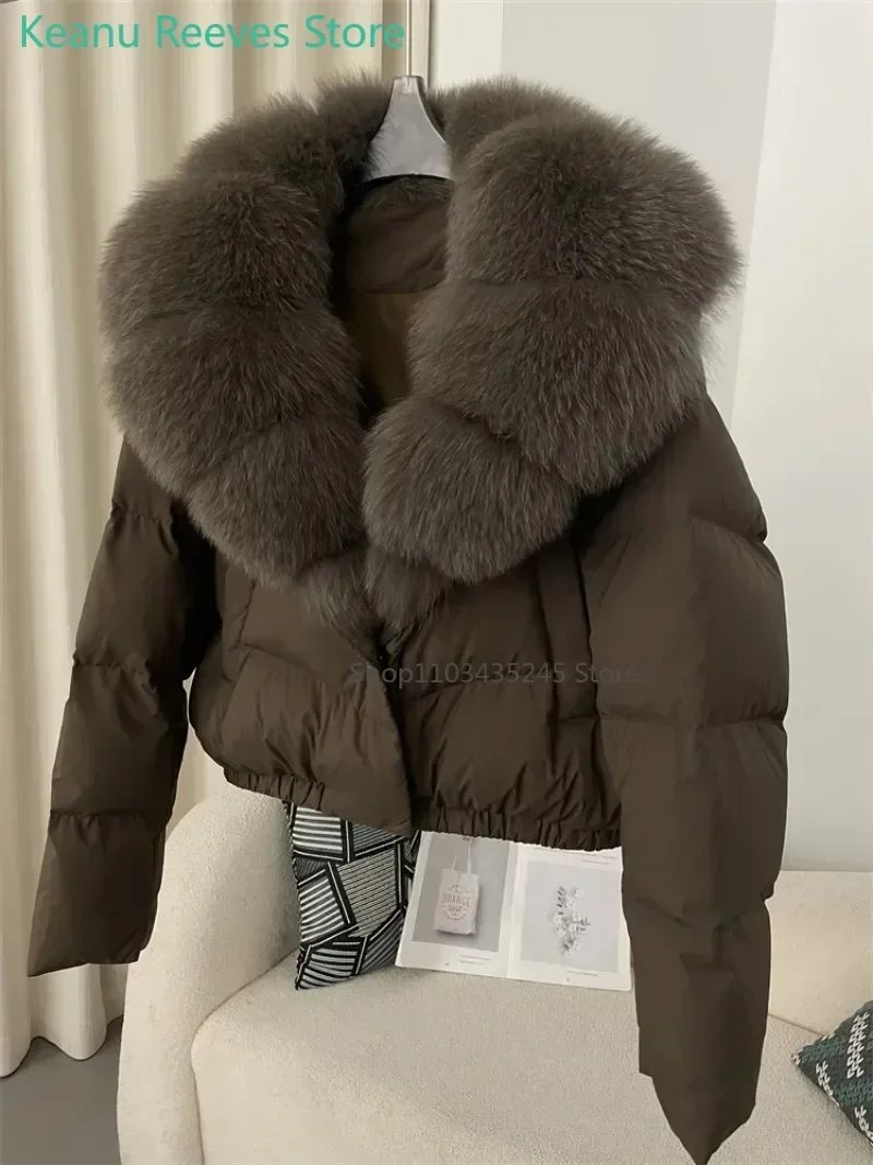 2025 Big Natural Real Fox Fur Coat Women Autumn Winter Female 90% White Duck Down Jacket Feather Short  Coat Thick Warm