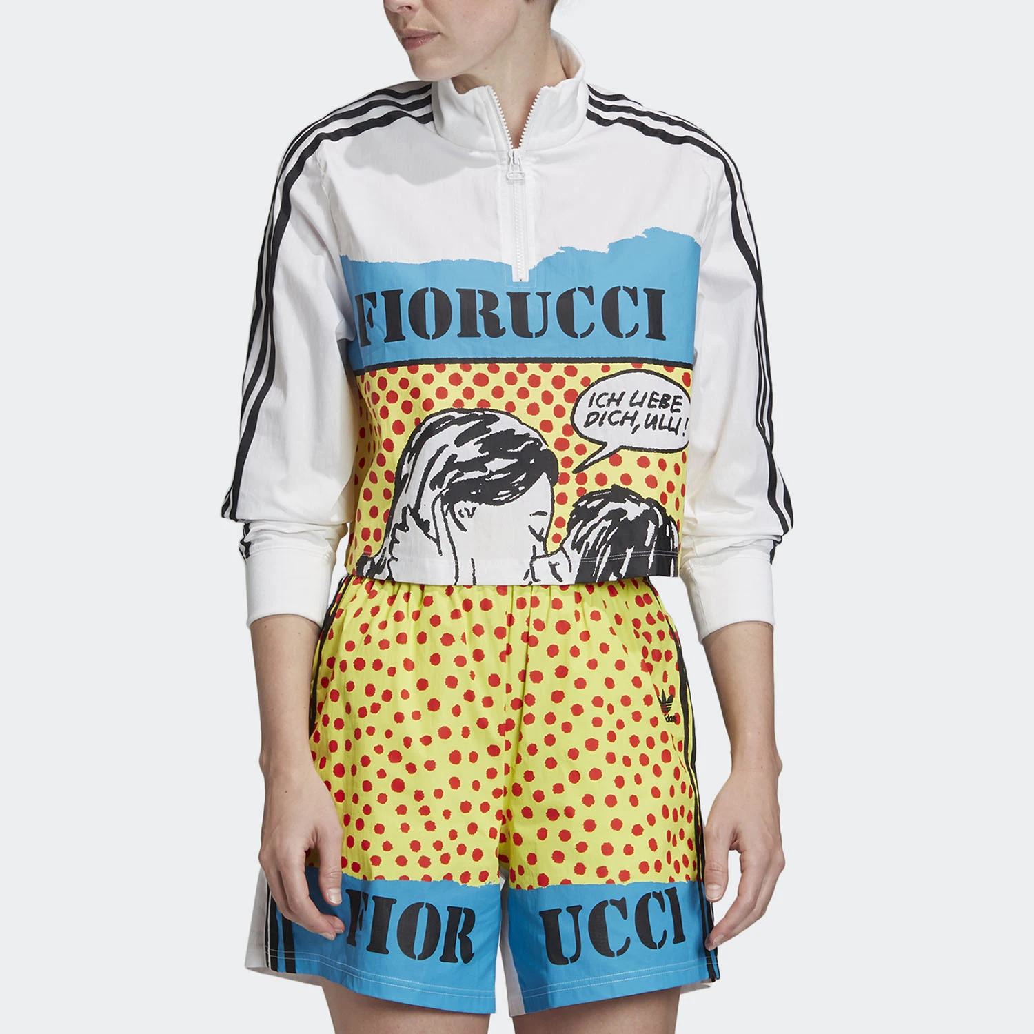 Adidas Authentic Trefoil Women's Fashion Print Stand Collar Long Sleeve T-Shirt FL4154