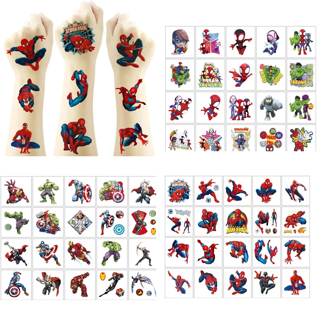 New 20pcs/set The Avengers Iron Man Spider Man Temporary Tattoo Stickers Cartoon Spiderman And Friends For Birthday Gift Sticker