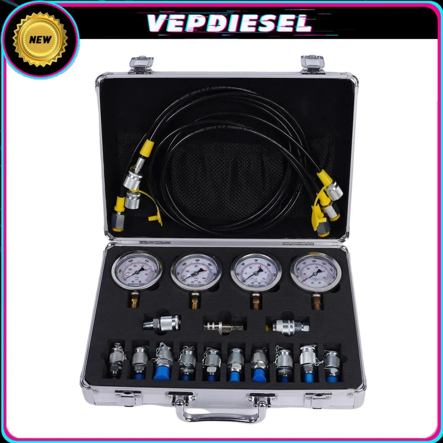 

Digital Pressure Gauge Kit Zmeter value 10/25/40/60 W/1.64m Line * 3 11 Straight Through Hydraulic Gas Water Pressure Test Kit