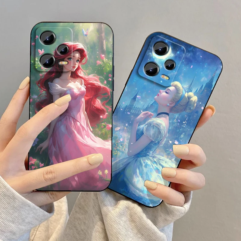 Princess Cinderella Ella For Xiaomi Redmi Note 13 12R 12 12S Turbo 11 11T 11S 10 10S Pro Plus 5G Black Back Phone Case