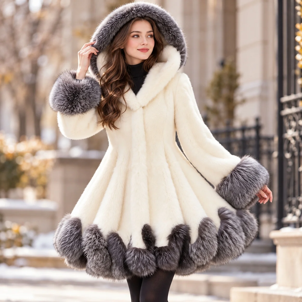 Hooded Coat Long Sleeve Mid Length Elegant Mid Long Length Casual with Hood Regular Sleeve Winter Commuter Chic Women Coat