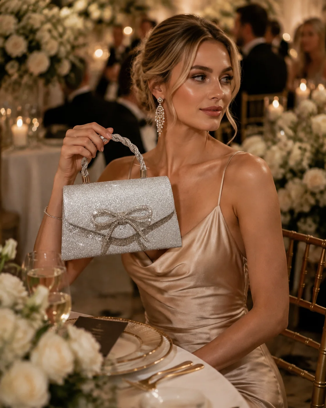 New High-End Banquet Bag Celebrity Fashion Diamond-Encrusted Butterfly Knot Bag, Suitable for Weddings, Banquets, Parties