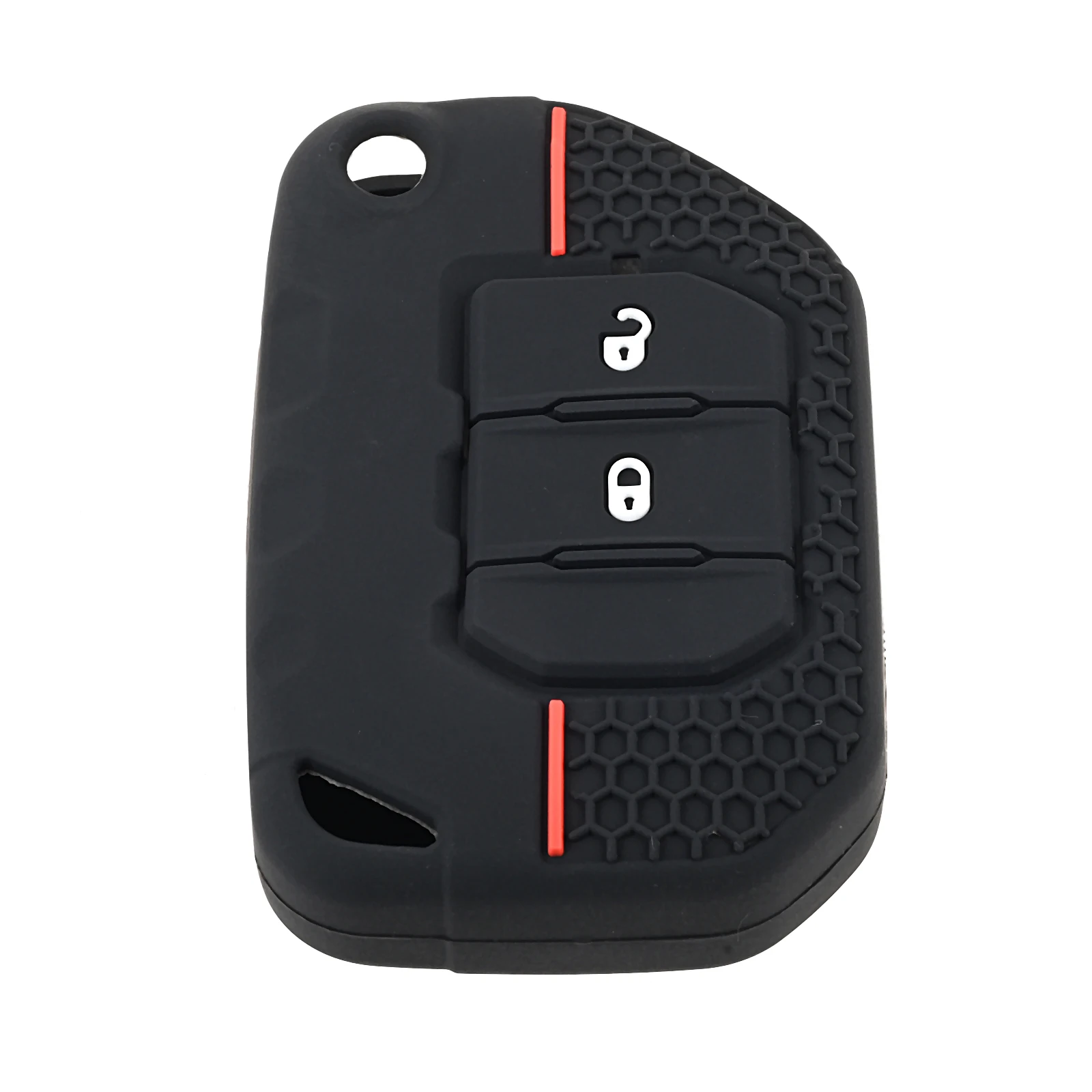 1Pc Black Dots-White Red Lines 2-Key Honeycomb Pattern Keycase 2 Button Silicone Car Remote Key Case Cap Cover For Jeep Wrangler