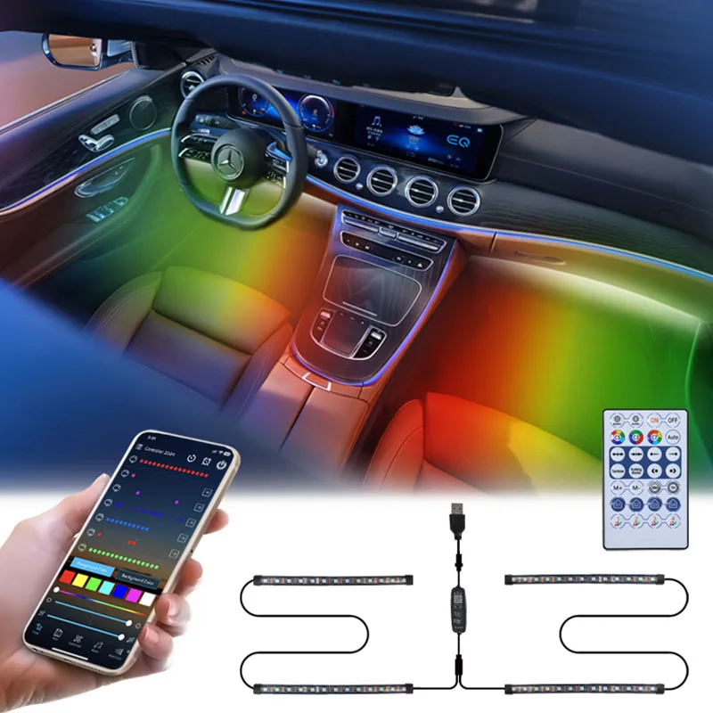 @#Car LED Lights Smart USB Interior Lights With App Control RGB Inside Car Lights DIY Mode Music Modefree shipping