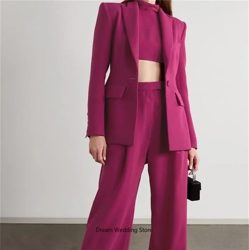 Rose Red Elegant Women Suits Office Set 2 Piece Blazer+Pants One Button Fashion Formal Prom Evening Dress Custom Made