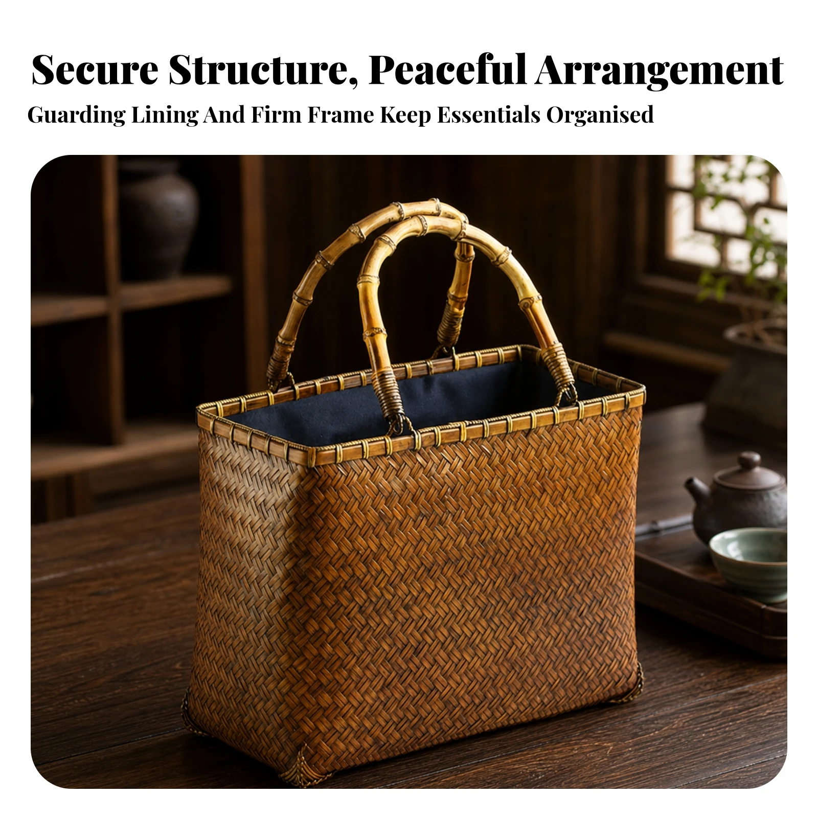 Bamboo Handbag with Cloth Sportswear High Quality Bamboo Handbag Fashionable Artisan for Women, Beach, Picnics