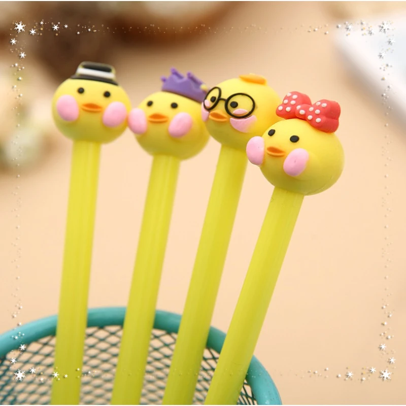 Wholesale Cute Cartoon Yellow Duck Gel Pens Set Duck Black Student Pens School Supplies