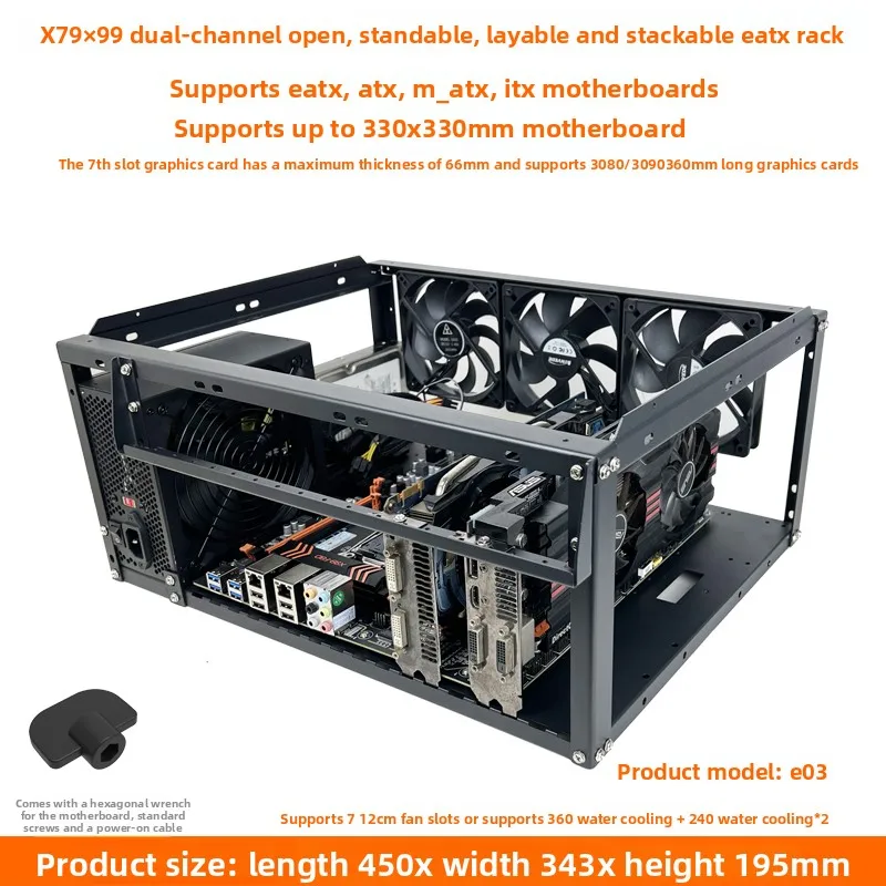 Stackable Open Frame PC Case, Dual Mainboard Tray 6 GPU Holder, Stand Or Lay For ATX EATX ITX Motherboard