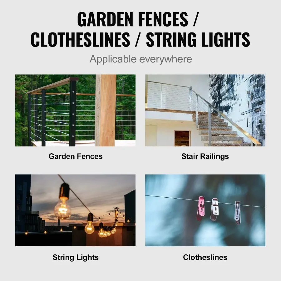 T316 Deck Railing Cable 1 8 Stainless Steel Wire Rope 300 ft with Cutter Kit 7x7 Strands Construction Marine Aircraft Grade fo